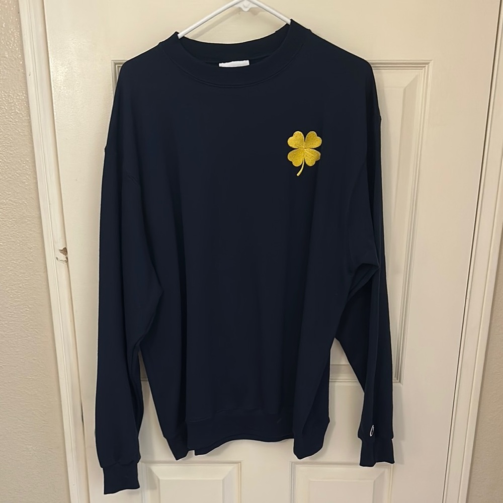 Champion Blue and Gold Crewneck Sweater with Embroidered Design